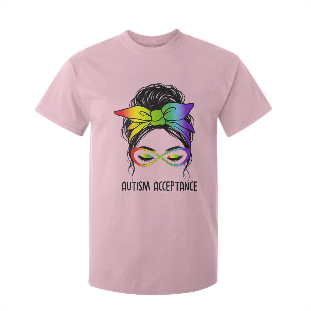 Autism Acceptance T Shirt For Kid - Neurodiversity Awareness Messy Bun Women TS14 Light Pink Print Your Wear
