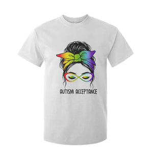 Autism Acceptance T Shirt For Kid - Neurodiversity Awareness Messy Bun Women TS14 White Print Your Wear