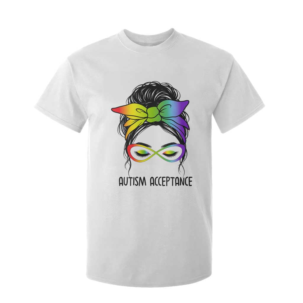 Autism Acceptance T Shirt For Kid - Neurodiversity Awareness Messy Bun Women TS14 White Print Your Wear