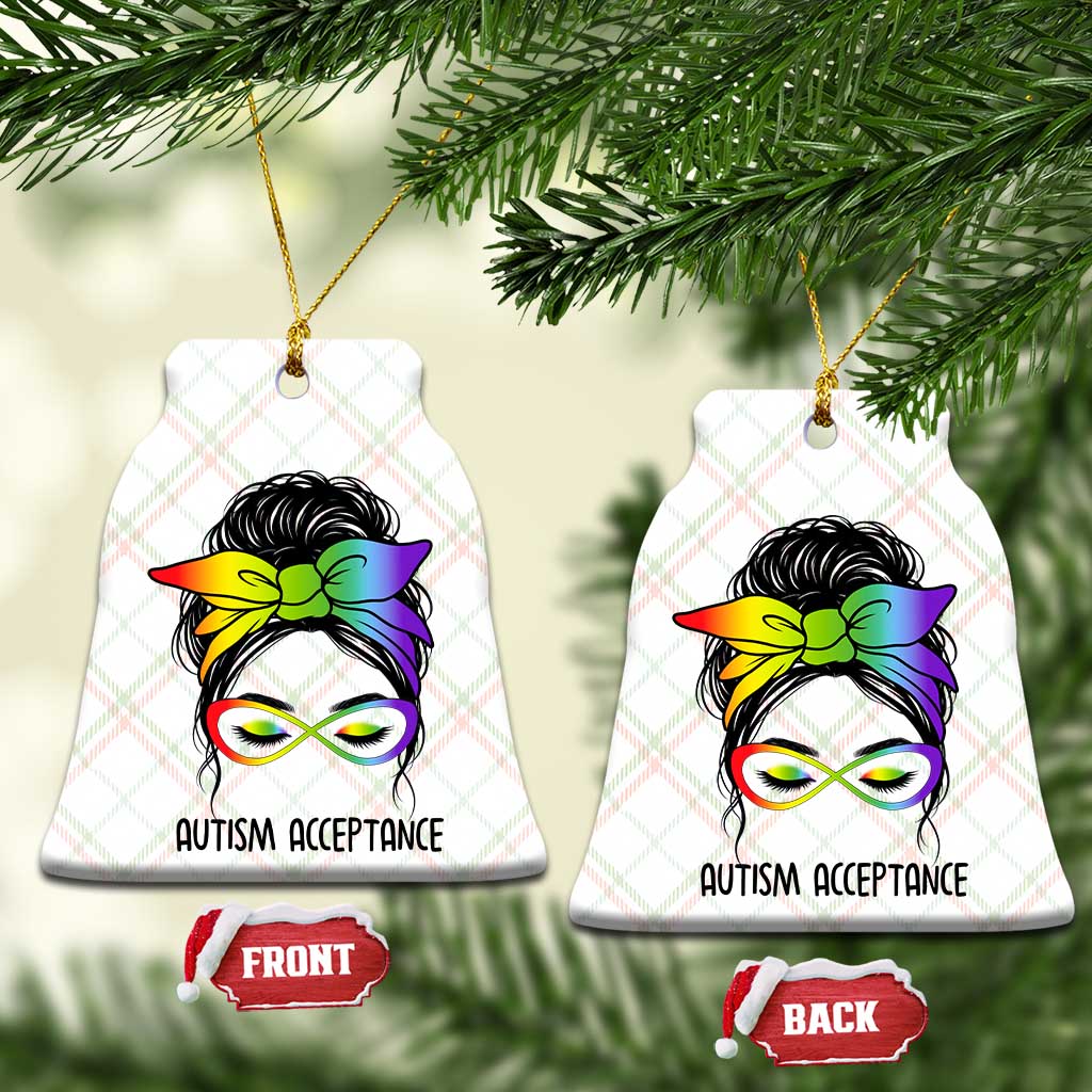 Autism Acceptance Ceramic Ornament Neurodiversity Awareness Messy Bun Women TS14 Print Your Wear