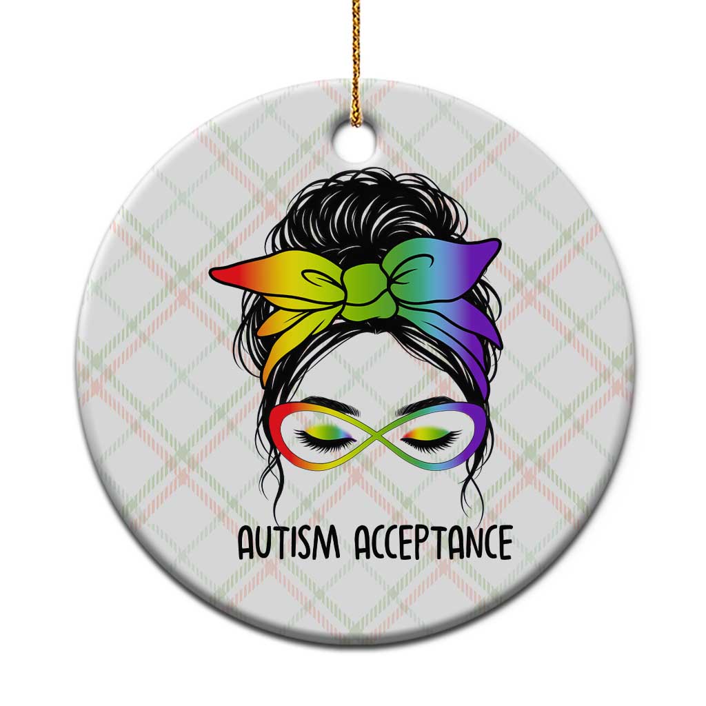 Autism Acceptance Ceramic Ornament Neurodiversity Awareness Messy Bun Women TS14 1pc Christmas Plaid Print Your Wear