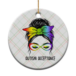 Autism Acceptance Ceramic Ornament Neurodiversity Awareness Messy Bun Women TS14 1pc Christmas Plaid Print Your Wear