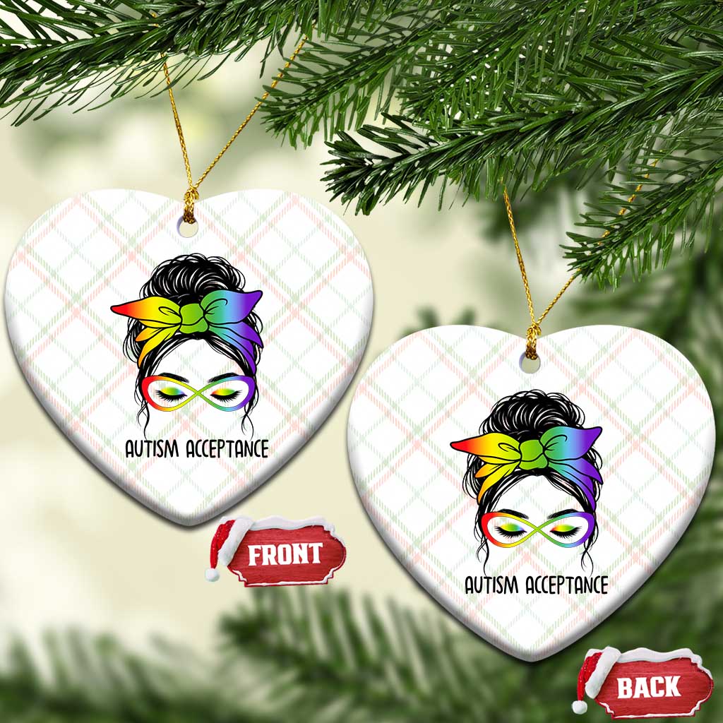 Autism Acceptance Ceramic Ornament Neurodiversity Awareness Messy Bun Women TS14 Print Your Wear
