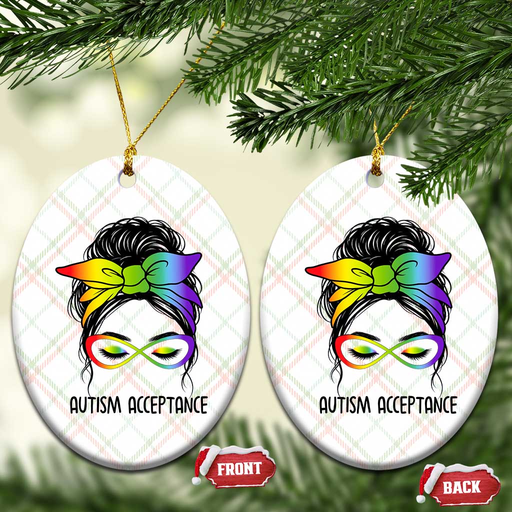 Autism Acceptance Ceramic Ornament Neurodiversity Awareness Messy Bun Women TS14 Print Your Wear
