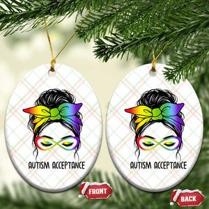 Autism Acceptance Ceramic Ornament Neurodiversity Awareness Messy Bun Women TS14 Print Your Wear