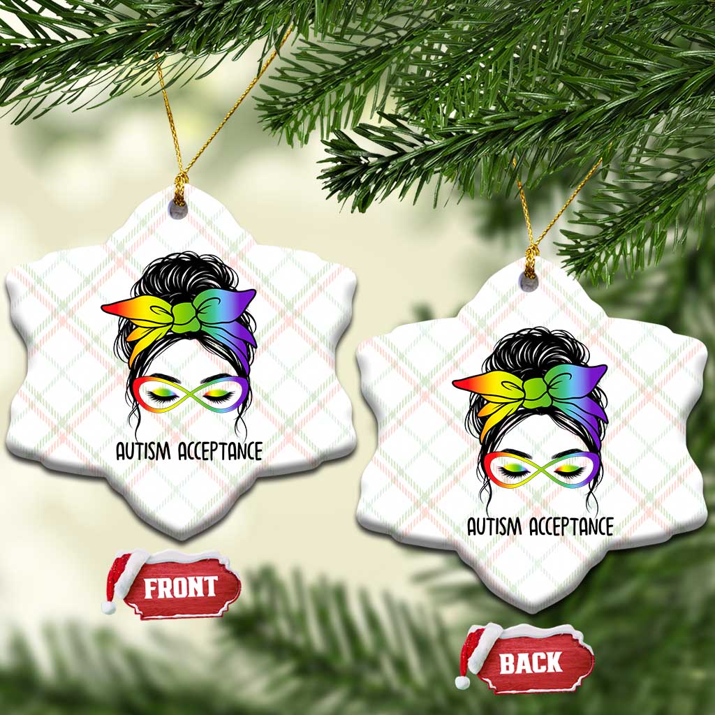Autism Acceptance Ceramic Ornament Neurodiversity Awareness Messy Bun Women TS14 Print Your Wear