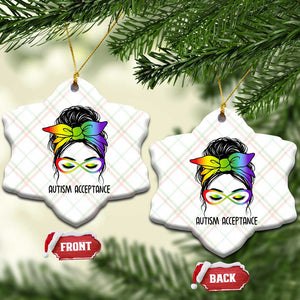 Autism Acceptance Ceramic Ornament Neurodiversity Awareness Messy Bun Women TS14 Print Your Wear
