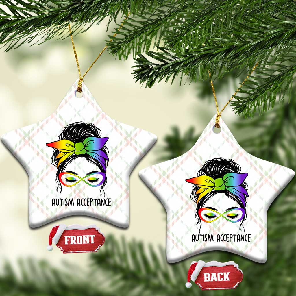 Autism Acceptance Ceramic Ornament Neurodiversity Awareness Messy Bun Women TS14 Print Your Wear