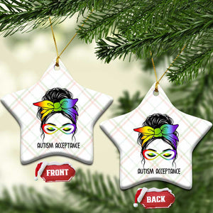 Autism Acceptance Ceramic Ornament Neurodiversity Awareness Messy Bun Women TS14 Print Your Wear