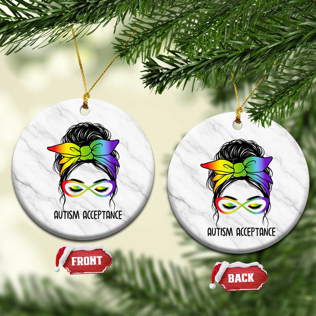 Autism Acceptance Ceramic Ornament Neurodiversity Awareness Messy Bun Women TS14 1pc White Marble Print Your Wear
