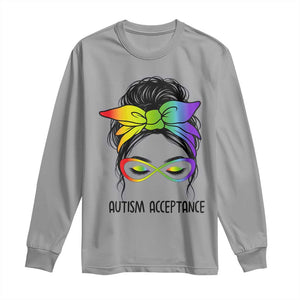 Autism Acceptance Long Sleeve Shirt - Neurodiversity Awareness Messy Bun Women TS14 Sport Gray Print Your Wear