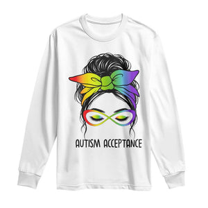 Autism Acceptance Long Sleeve Shirt - Neurodiversity Awareness Messy Bun Women TS14 White Print Your Wear