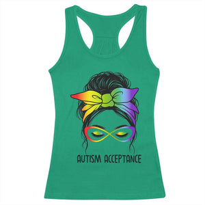 Autism Acceptance Racerback Tank Top Neurodiversity Awareness Messy Bun Women TS14 Irish Green Print Your Wear