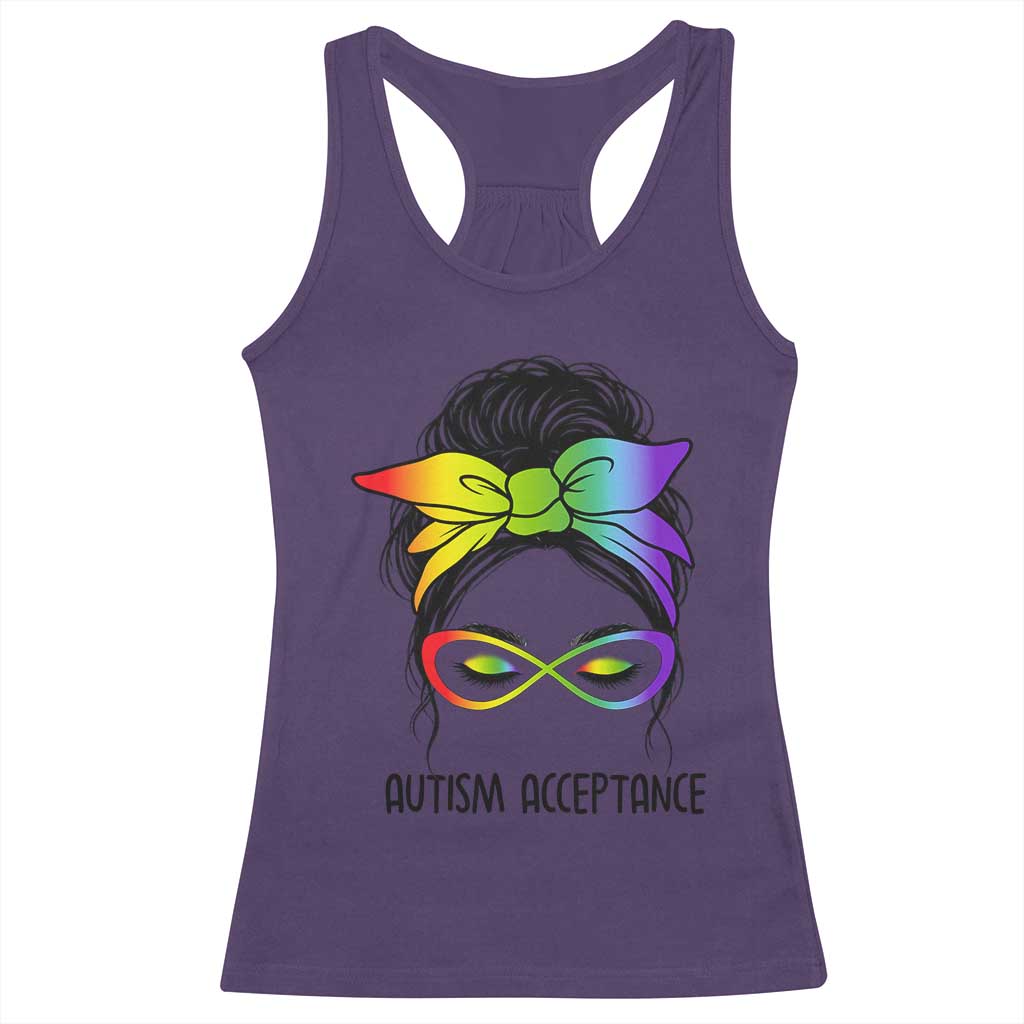 Autism Acceptance Racerback Tank Top Neurodiversity Awareness Messy Bun Women TS14 Purple Print Your Wear