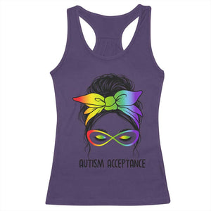 Autism Acceptance Racerback Tank Top Neurodiversity Awareness Messy Bun Women TS14 Purple Print Your Wear