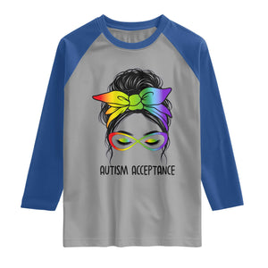 Autism Acceptance Raglan Shirt Neurodiversity Awareness Messy Bun Women TS14 Sport Gray Royal Print Your Wear