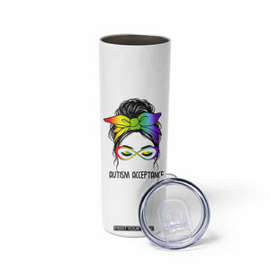 Autism Acceptance Skinny Tumbler Neurodiversity Awareness Messy Bun Women TS14 Print Your Wear