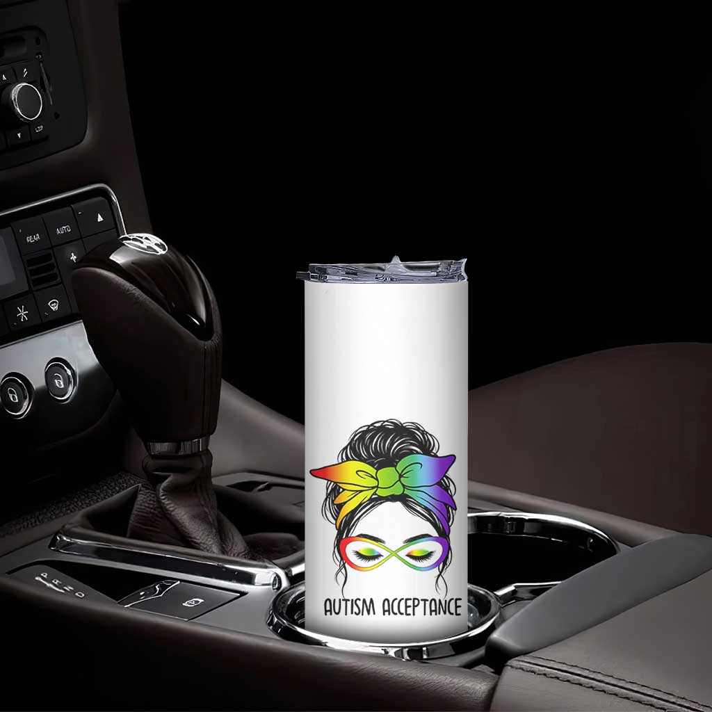 Autism Acceptance Skinny Tumbler Neurodiversity Awareness Messy Bun Women TS14 Print Your Wear