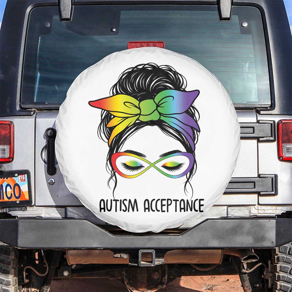 Autism Acceptance Spare Tire Cover Neurodiversity Awareness Messy Bun Women TS14 No hole White Print Your Wear