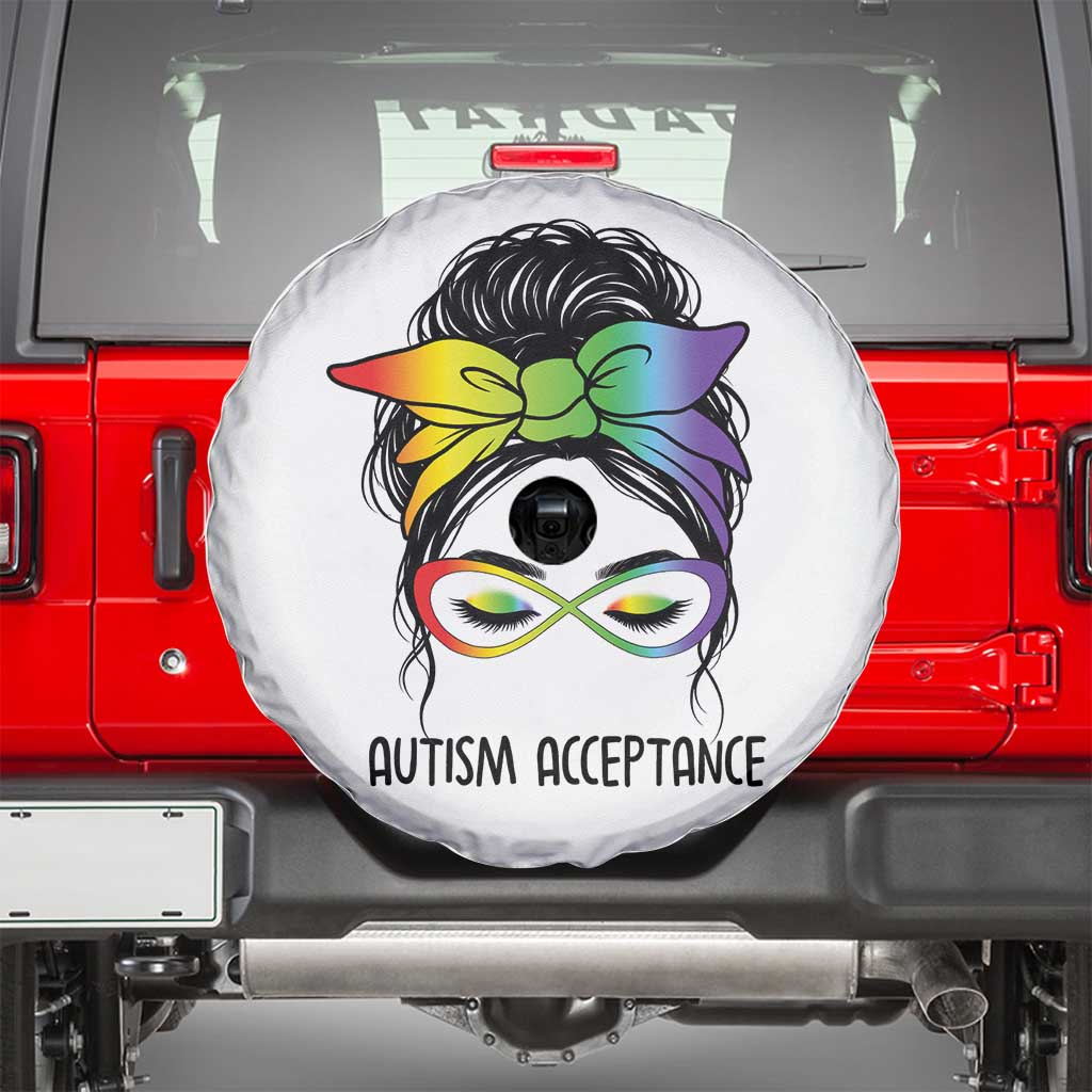 Autism Acceptance Spare Tire Cover Neurodiversity Awareness Messy Bun Women TS14 White Print Your Wear