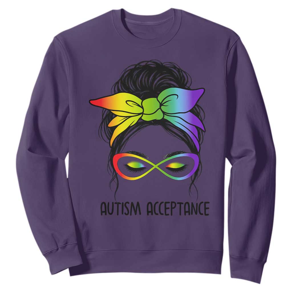 Autism Acceptance Sweatshirt - Neurodiversity Awareness Messy Bun Women TS14 Purple Print Your Wear