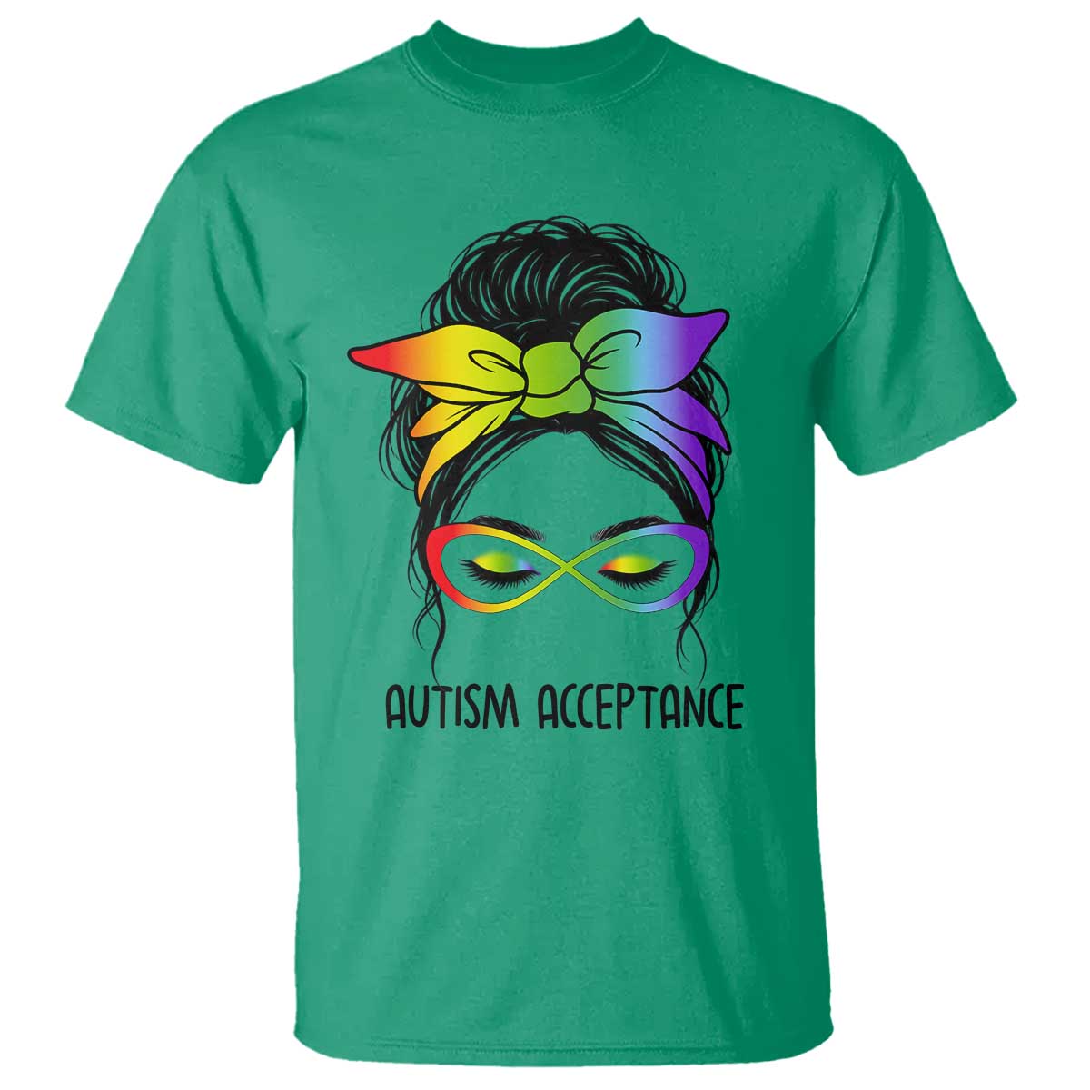 Autism Acceptance T Shirt - Neurodiversity Awareness Messy Bun Women TS14 Irish Green Print Your Wear