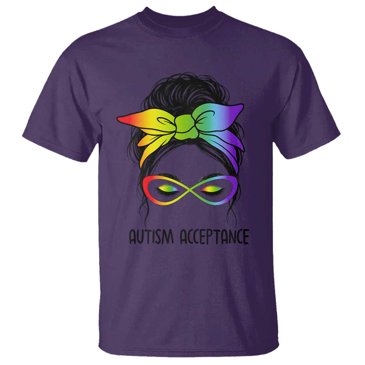 Autism Acceptance T Shirt - Neurodiversity Awareness Messy Bun Women TS14 Purple Print Your Wear