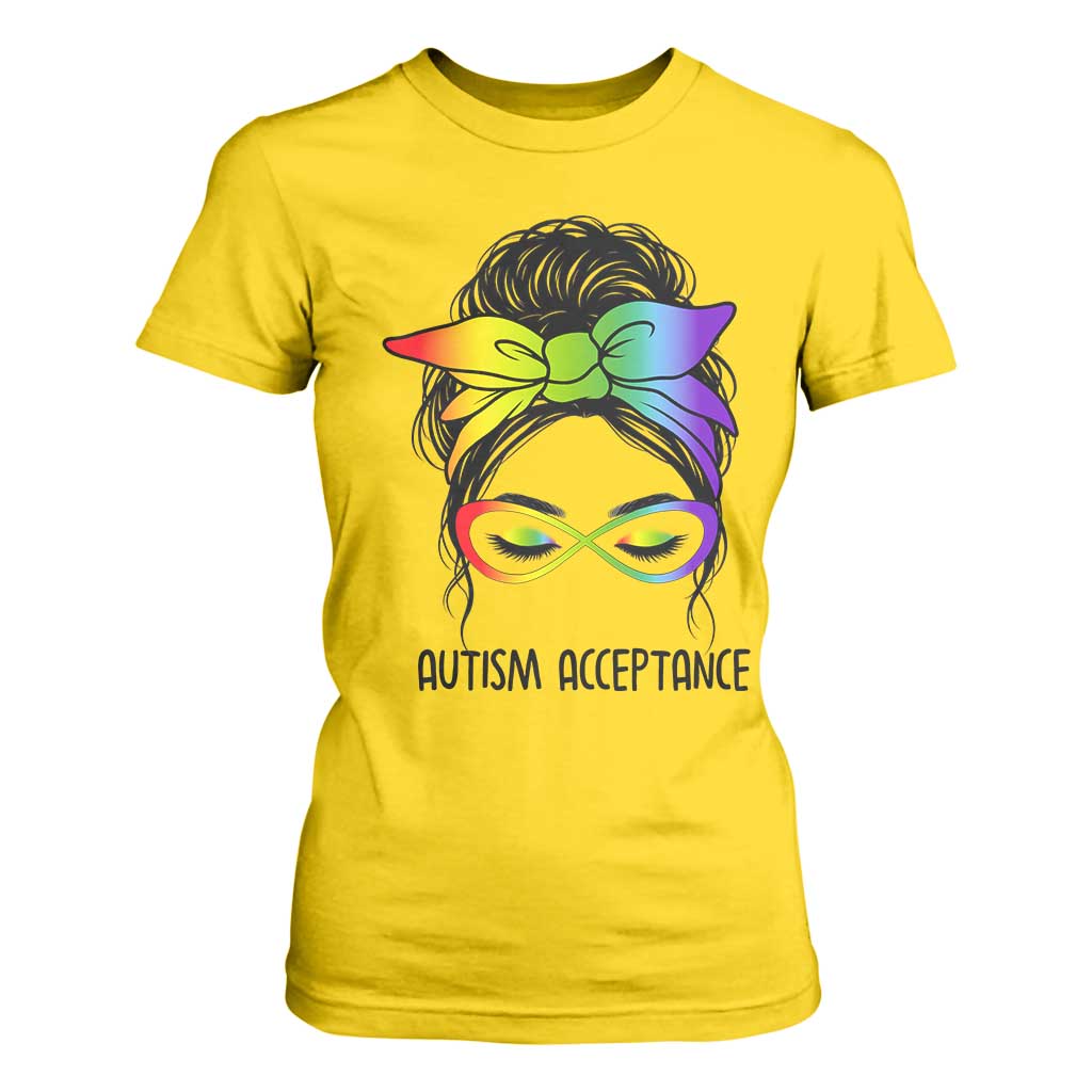 Autism Acceptance T Shirt For Women - Neurodiversity Awareness Messy Bun TS14 Daisy Print Your Wear