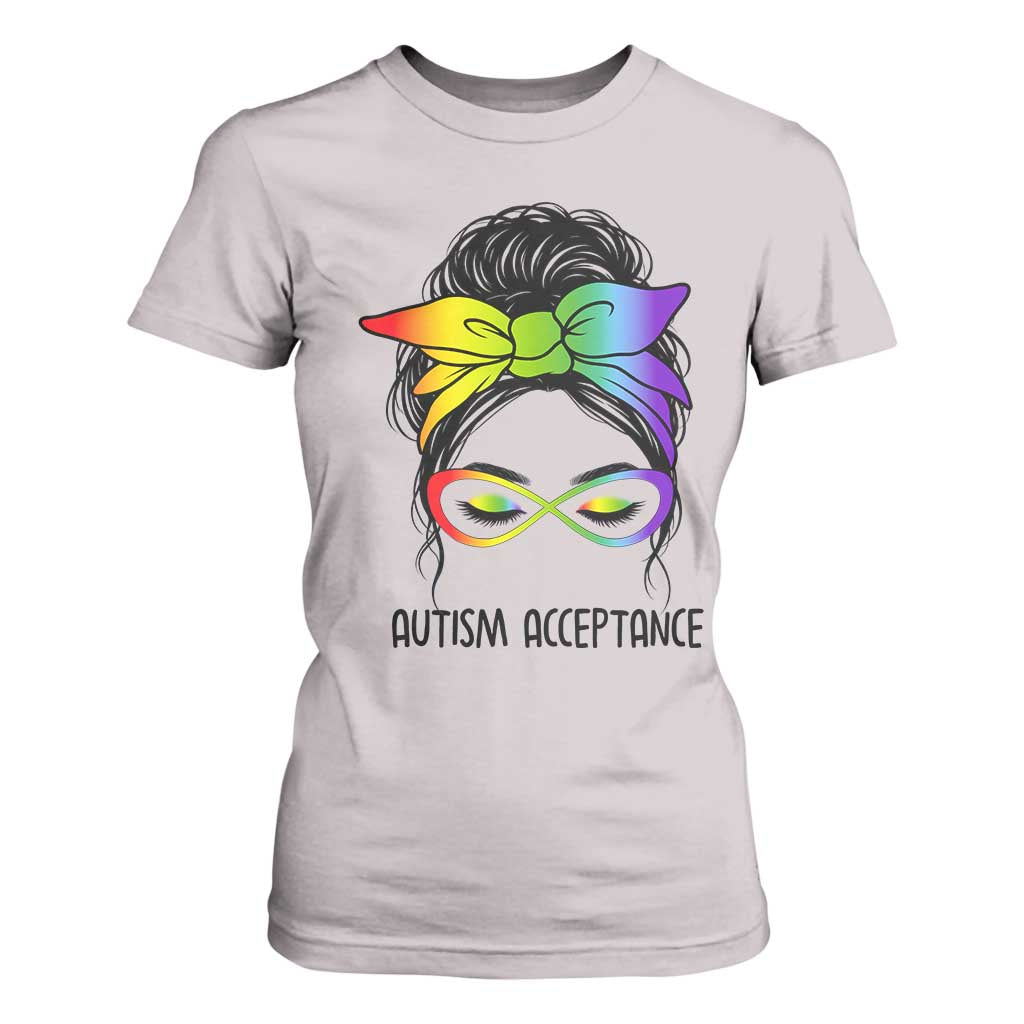 Autism Acceptance T Shirt For Women - Neurodiversity Awareness Messy Bun TS14 Ice Gray Print Your Wear