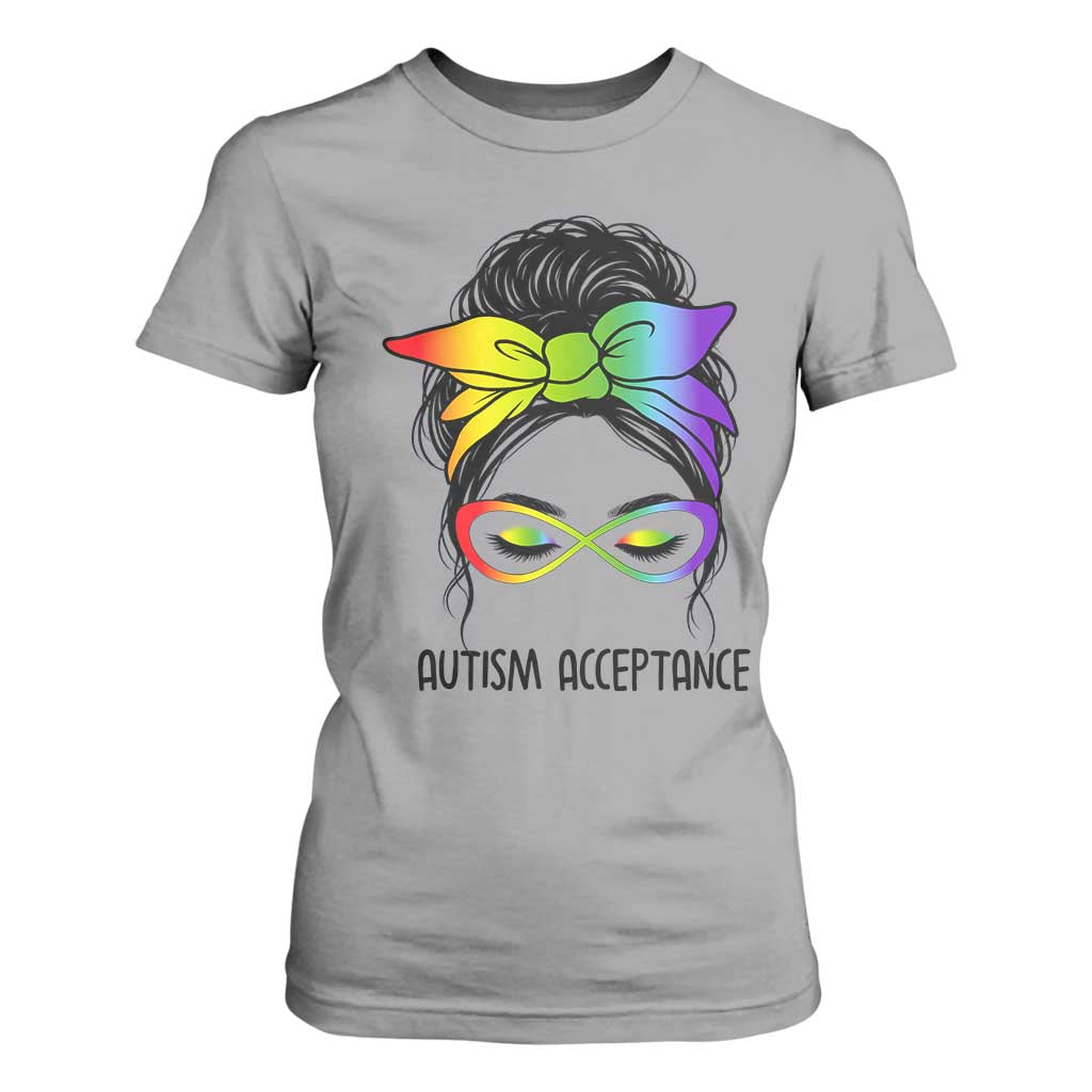 Autism Acceptance T Shirt For Women - Neurodiversity Awareness Messy Bun TS14 Sport Gray Print Your Wear