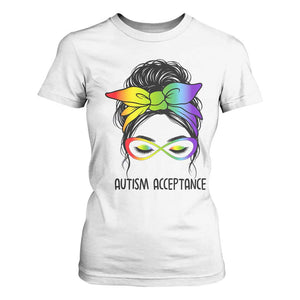 Autism Acceptance T Shirt For Women - Neurodiversity Awareness Messy Bun TS14 White Print Your Wear