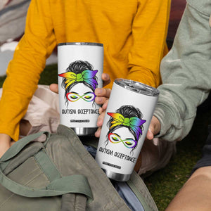 Autism Acceptance Tumbler Cup Neurodiversity Awareness Messy Bun Women TS14 Print Your Wear