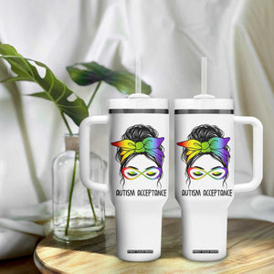 Autism Acceptance Tumbler With Handle Neurodiversity Awareness Messy Bun Women TS14 Print Your Wear