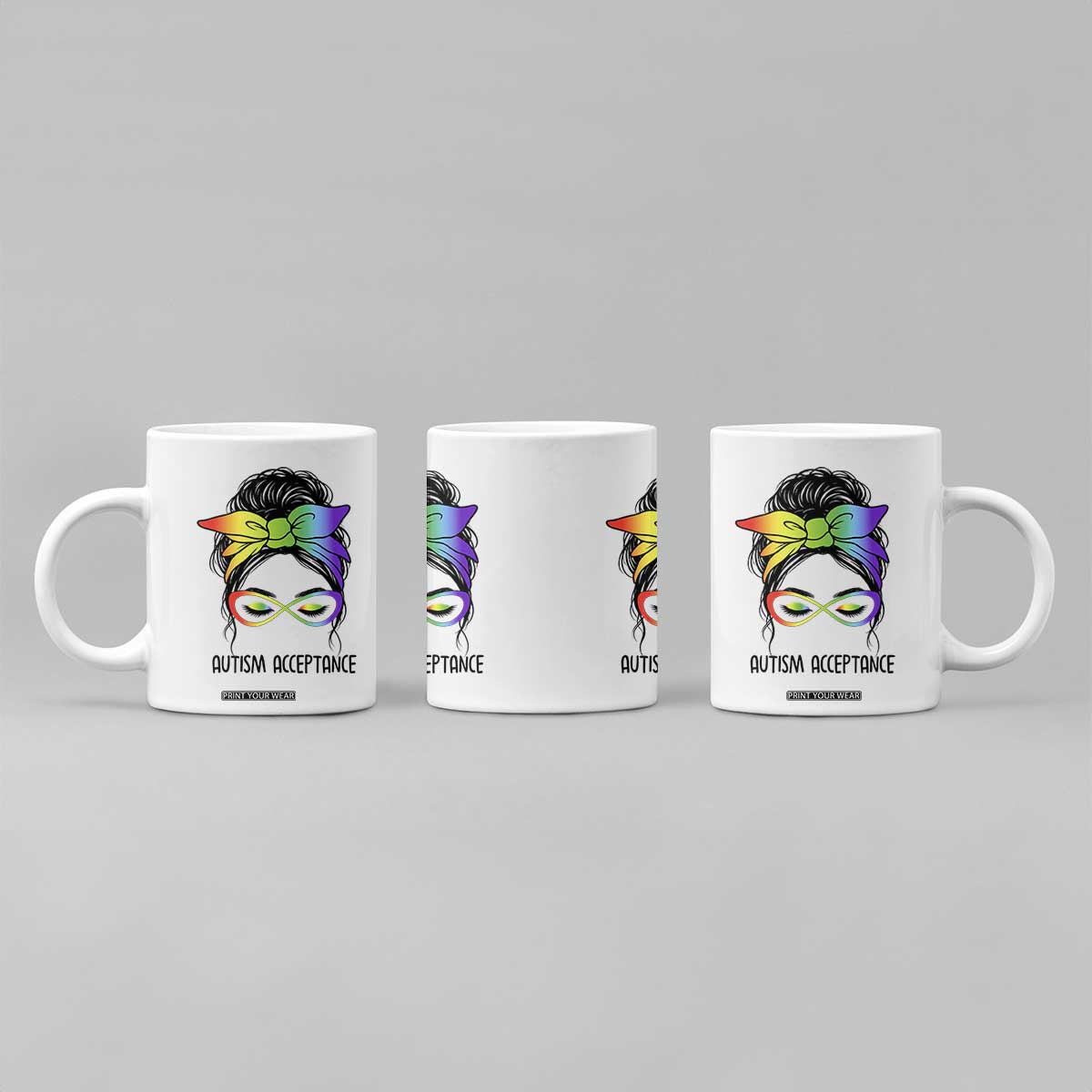 Autism Acceptance Coffee Mug Neurodiversity Awareness Messy Bun Women TS14 Print Your Wear