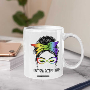Autism Acceptance Coffee Mug Neurodiversity Awareness Messy Bun Women TS14 Print Your Wear