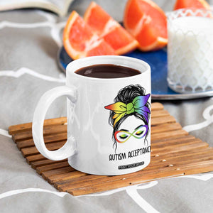Autism Acceptance Coffee Mug Neurodiversity Awareness Messy Bun Women TS14 Print Your Wear