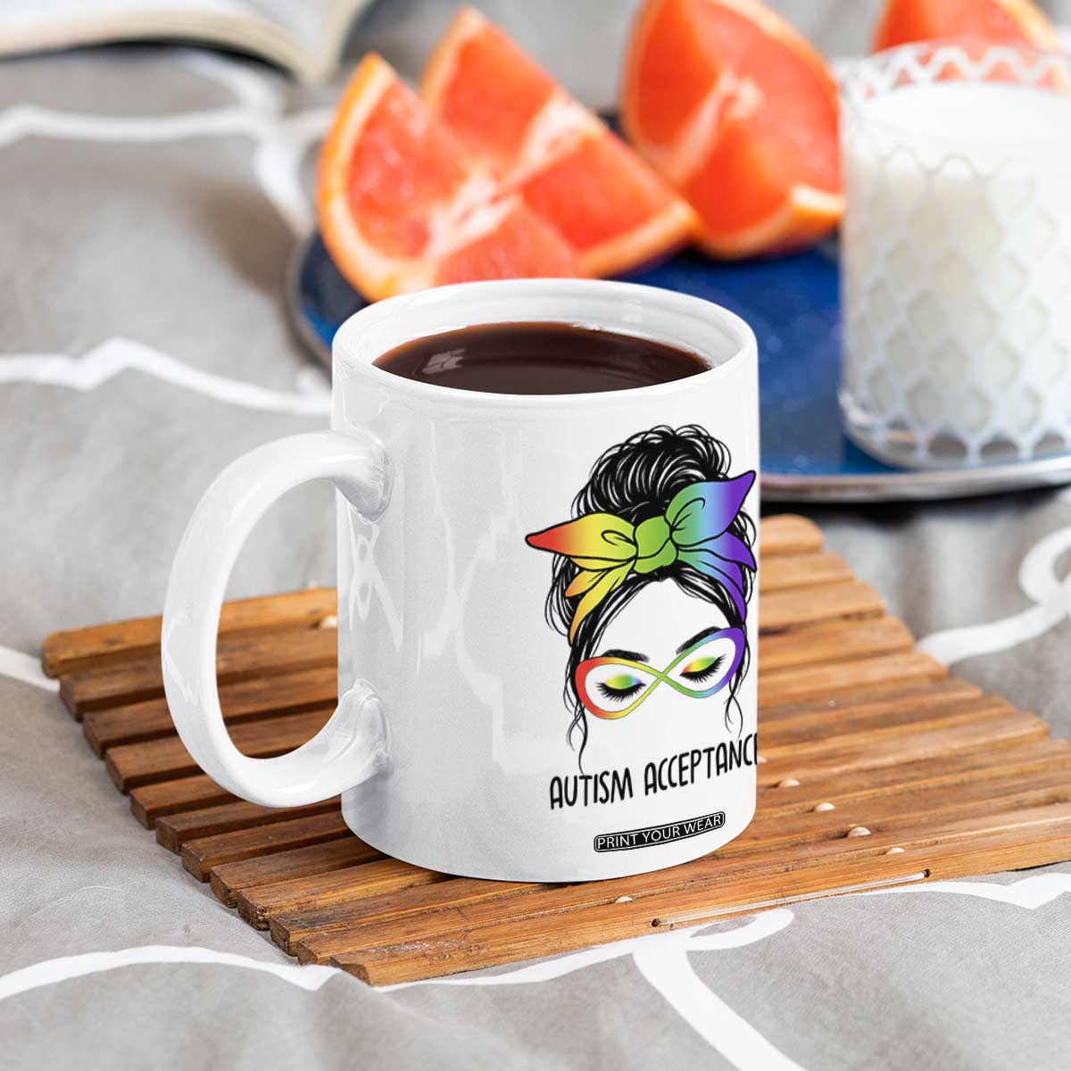 Autism Acceptance Coffee Mug Neurodiversity Awareness Messy Bun Women TS14 Print Your Wear