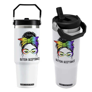 Autism Acceptance Flip Straw Tumbler Neurodiversity Awareness Messy Bun Women TS14 One Size: 30 oz White Print Your Wear