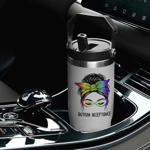 Autism Acceptance Flip Straw Tumbler Neurodiversity Awareness Messy Bun Women TS14 Print Your Wear