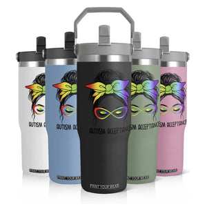 Autism Acceptance Flip Straw Tumbler Neurodiversity Awareness Messy Bun Women TS14 Print Your Wear