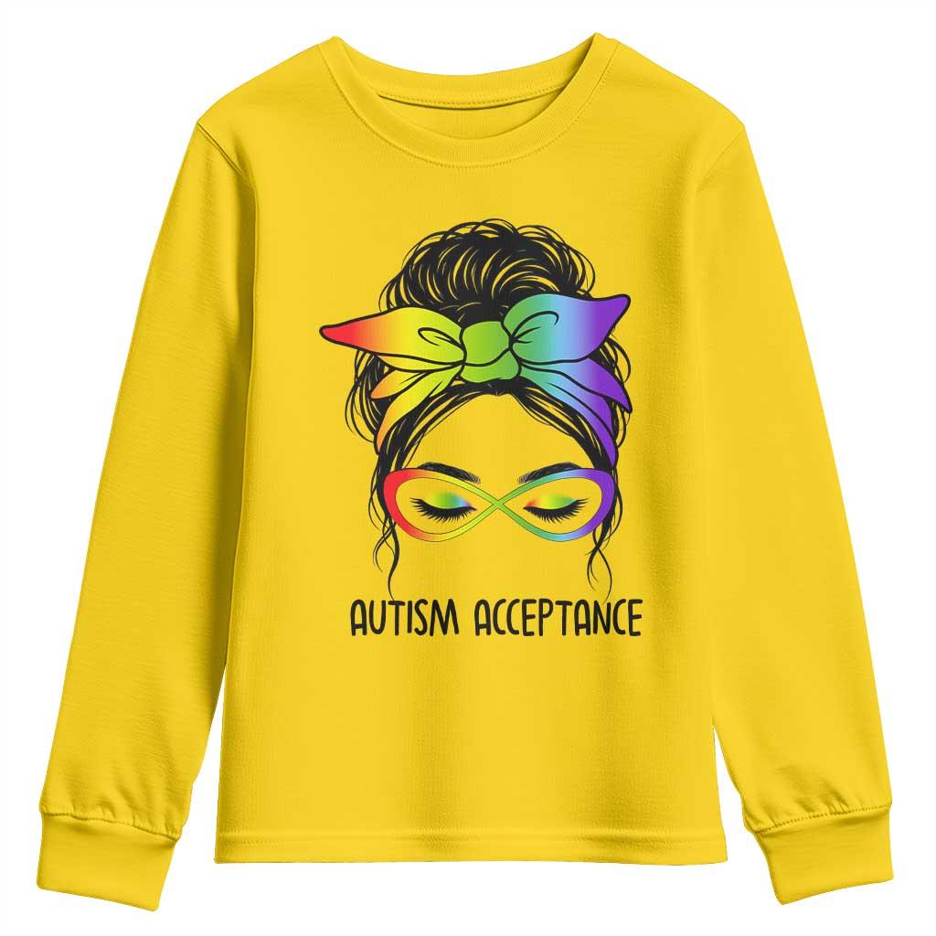 Autism Acceptance Youth Sweatshirt - Neurodiversity Awareness Messy Bun Women TS14 Daisy Print Your Wear