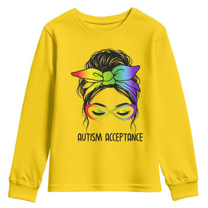 Autism Acceptance Youth Sweatshirt - Neurodiversity Awareness Messy Bun Women TS14 Daisy Print Your Wear