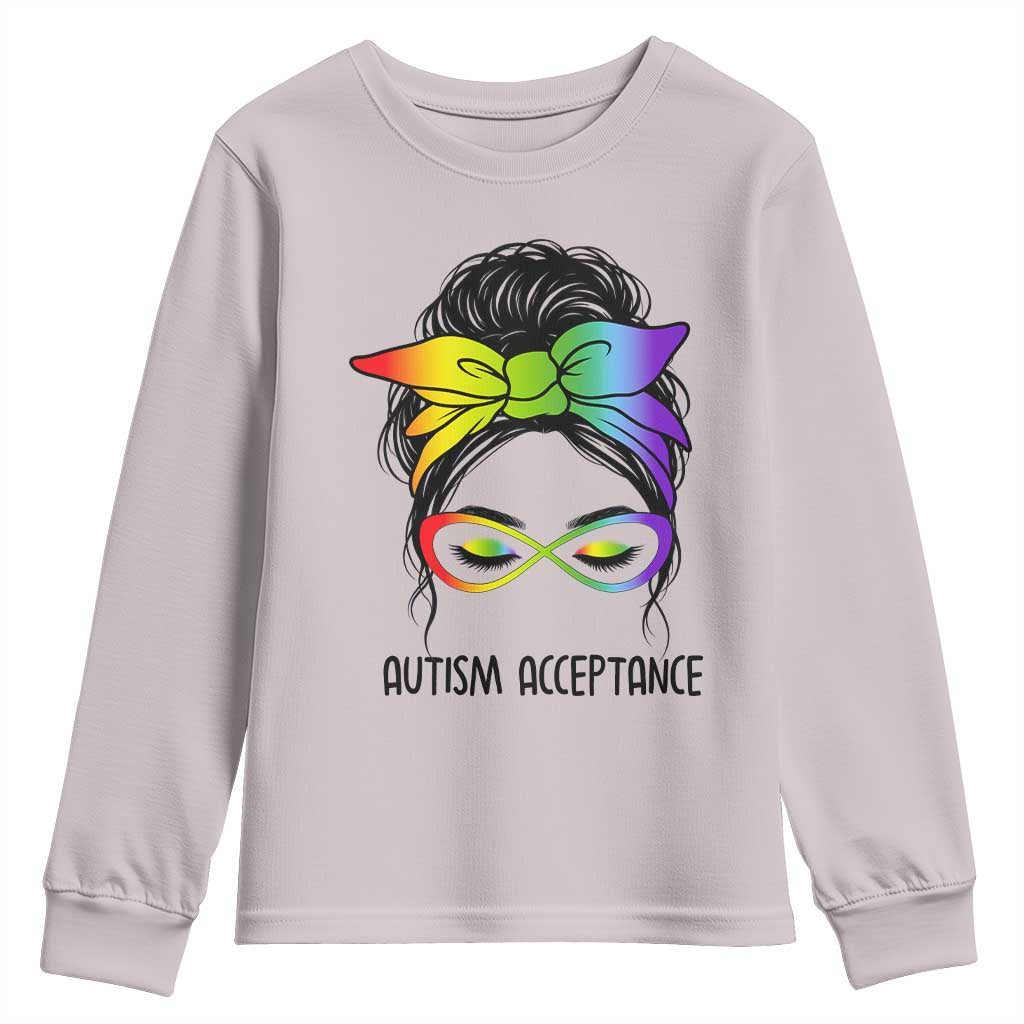Autism Acceptance Youth Sweatshirt - Neurodiversity Awareness Messy Bun Women TS14 Ice Gray Print Your Wear
