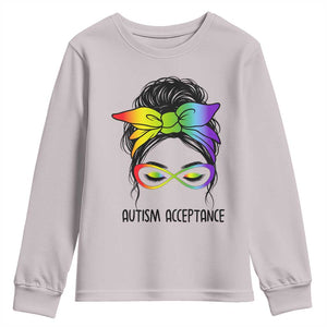 Autism Acceptance Youth Sweatshirt - Neurodiversity Awareness Messy Bun Women TS14 Ice Gray Print Your Wear