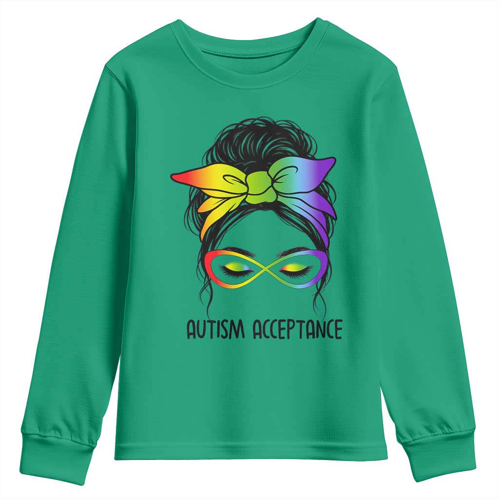Autism Acceptance Youth Sweatshirt - Neurodiversity Awareness Messy Bun Women TS14 Irish Green Print Your Wear