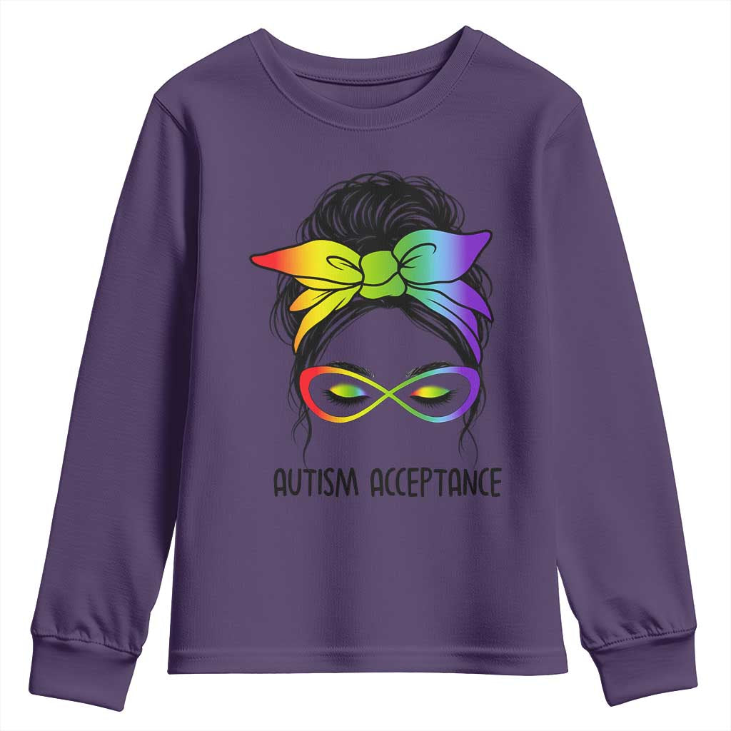 Autism Acceptance Youth Sweatshirt - Neurodiversity Awareness Messy Bun Women TS14 Purple Print Your Wear