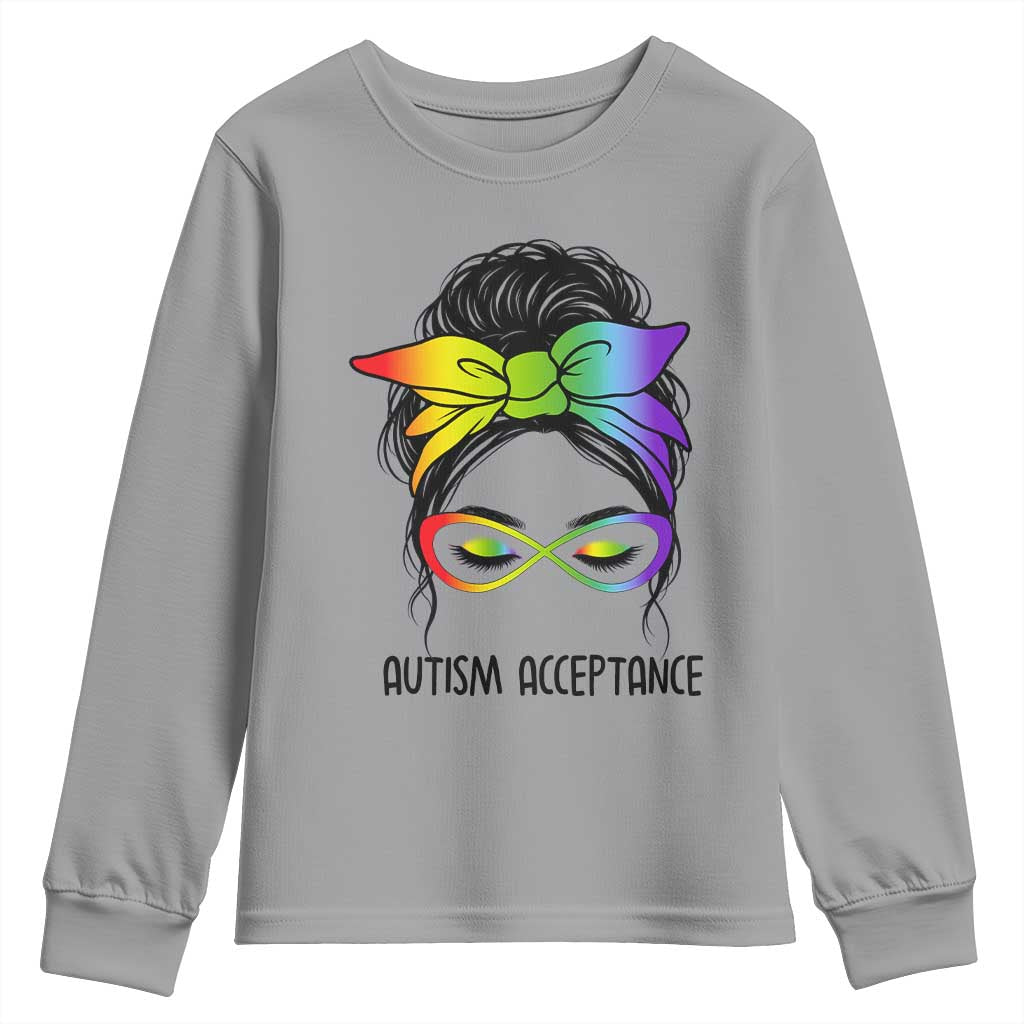 Autism Acceptance Youth Sweatshirt - Neurodiversity Awareness Messy Bun Women TS14 Sport Gray Print Your Wear