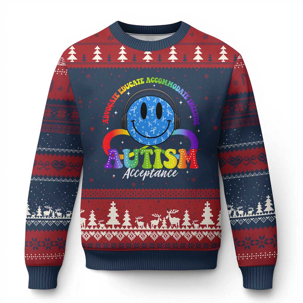 Autism Acceptance Ugly Christmas Sweater Acceptance Special Education Teacher Kids TS14 Navy Red Print Your Wear
