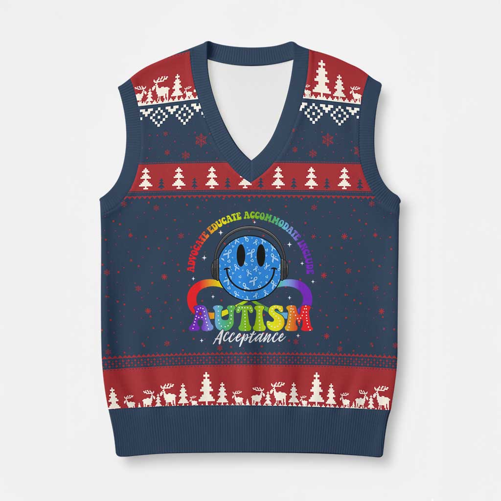 Autism Acceptance V-Neck Knit Sweater Vest Acceptance Special Education Teacher Kids TS14 Navy Red Print Your Wear