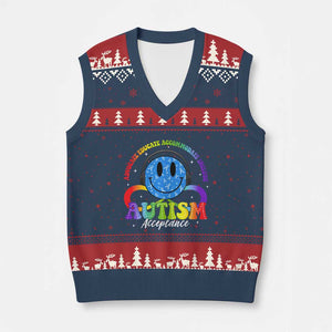 Autism Acceptance V-Neck Knit Sweater Vest Acceptance Special Education Teacher Kids TS14 Navy Red Print Your Wear